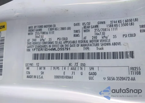 2021 Ford Ranger Xl from USA, damaged, VIN 1FTER1EH4MLD55791